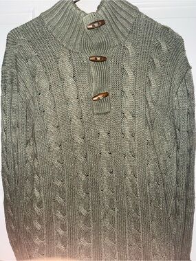 Ralph Lauren Polo Sage Green Cable Knit Toggle Turtleneck Sweater Men Large